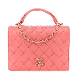 Chanel Lambskin Quilted Small Handle Tied Top Handle Flap Pink